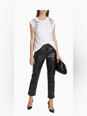 Mother The Insider Ankle Faux Leather Pants Black Size 30 Cropped Flare